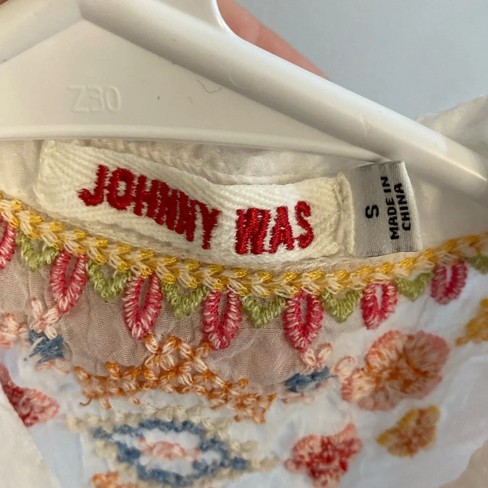 Johnny Was Size Small White Georgette Festival Tunic Embroidered Bohemian - Picture 6 of 8